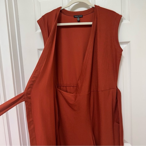 Eileen Fisher Wrap Front Stretchy Washable Crepe Jumpsuit in Rust Red Size Small - Picture 4 of 8
